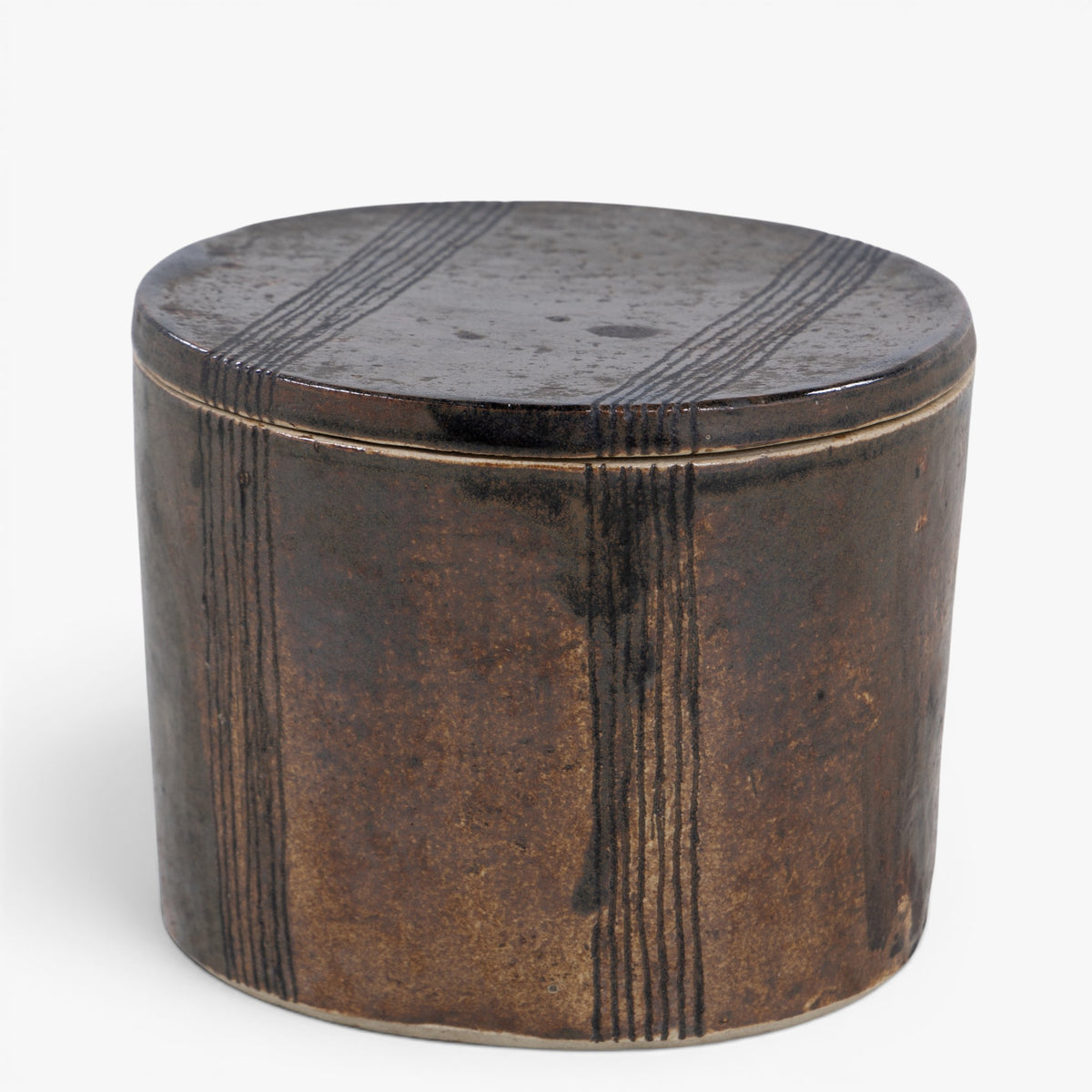 Unique lidded jar in stoneware