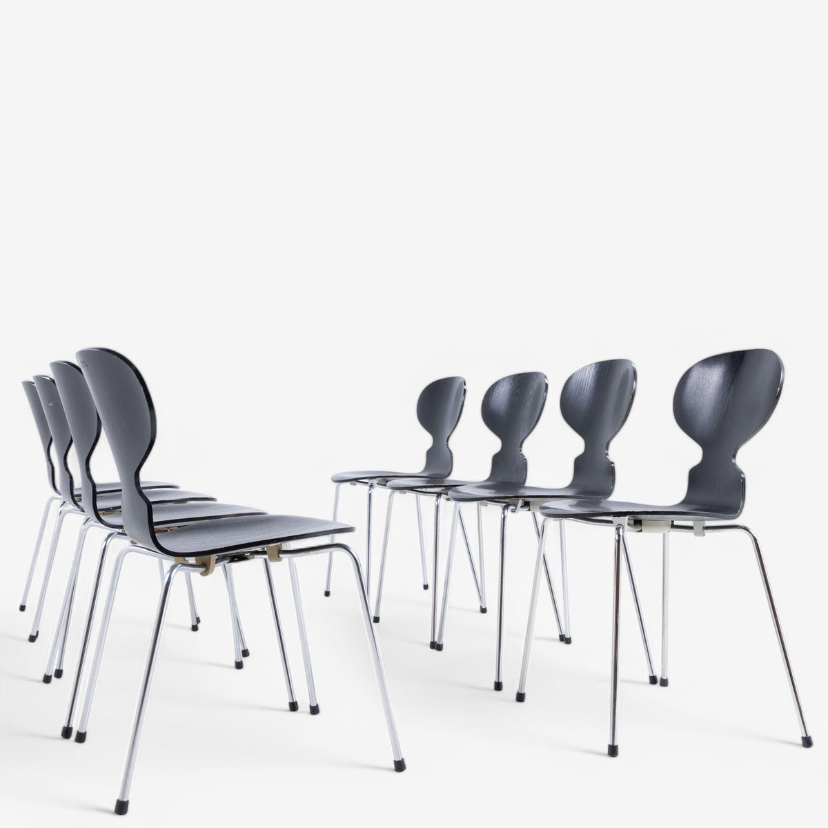 AJ 3100 - Set of 6 black stained Ant Chairs