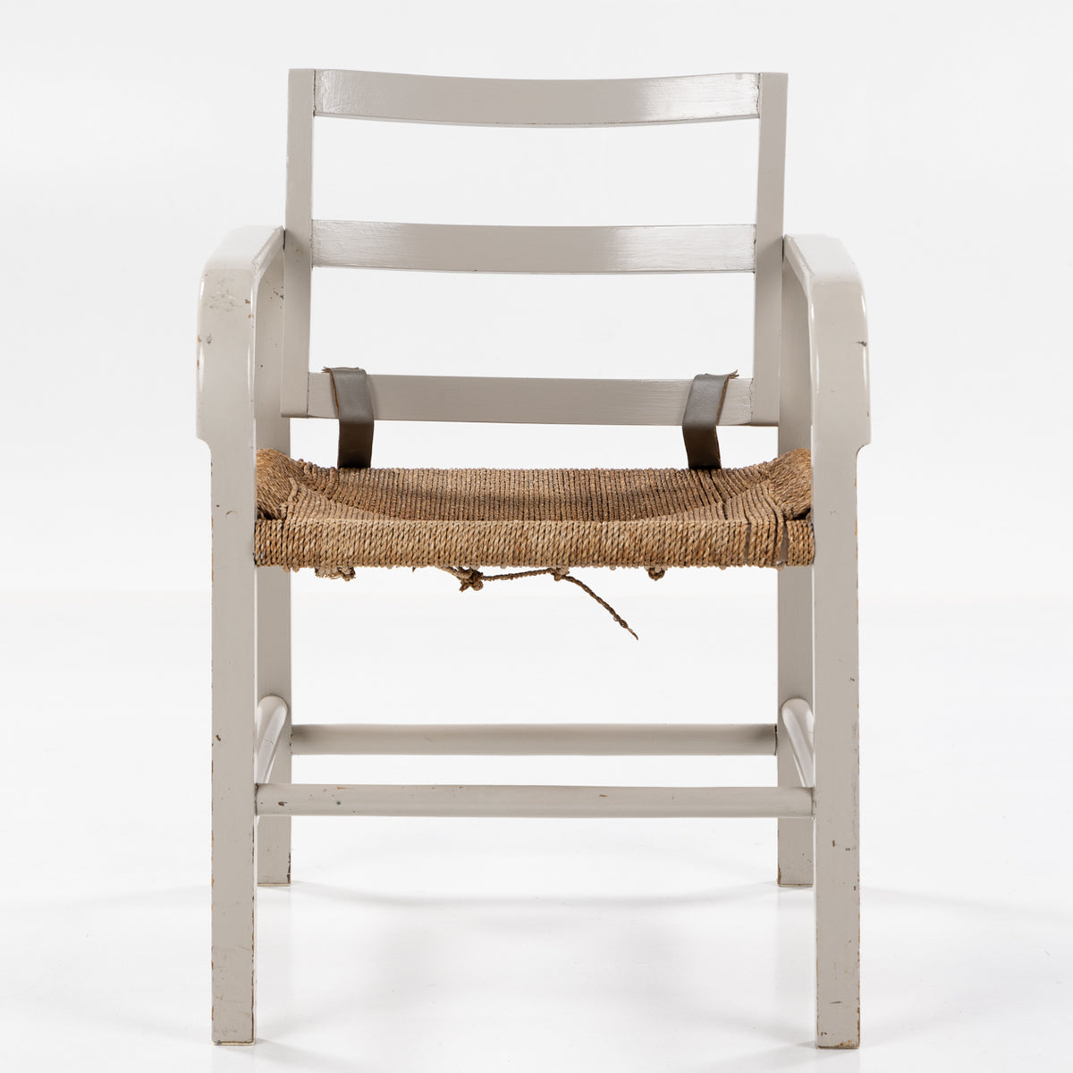 Pair of easy chairs in grey painted wood