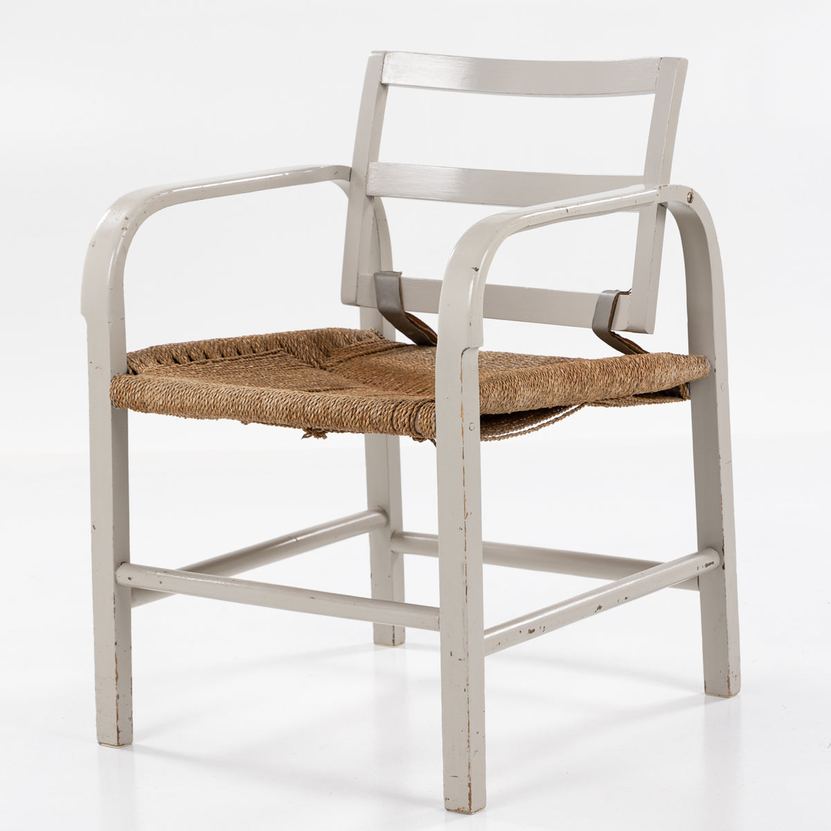Pair of easy chairs in grey painted wood