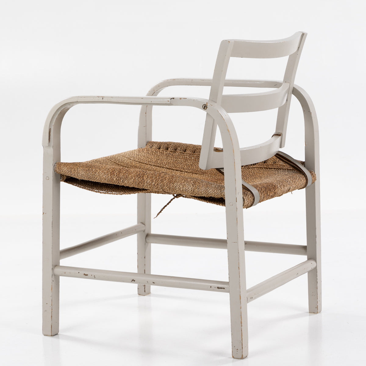 Pair of easy chairs in grey painted wood