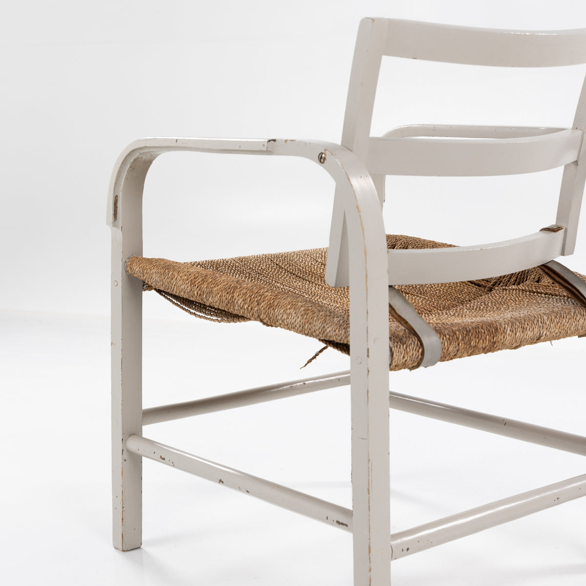 Pair of easy chairs in grey painted wood
