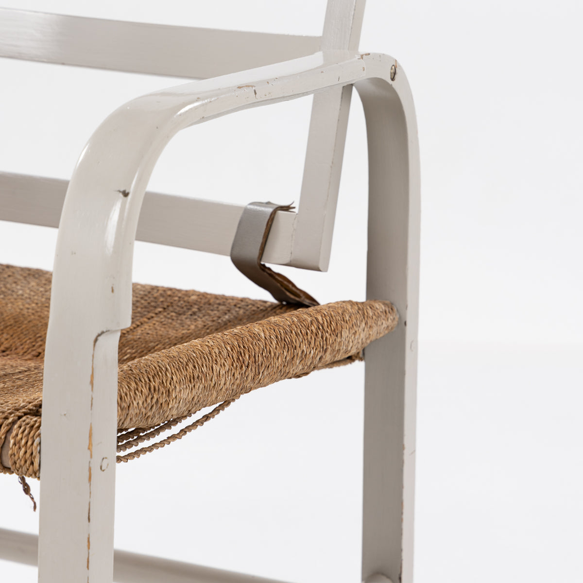 Pair of easy chairs in grey painted wood