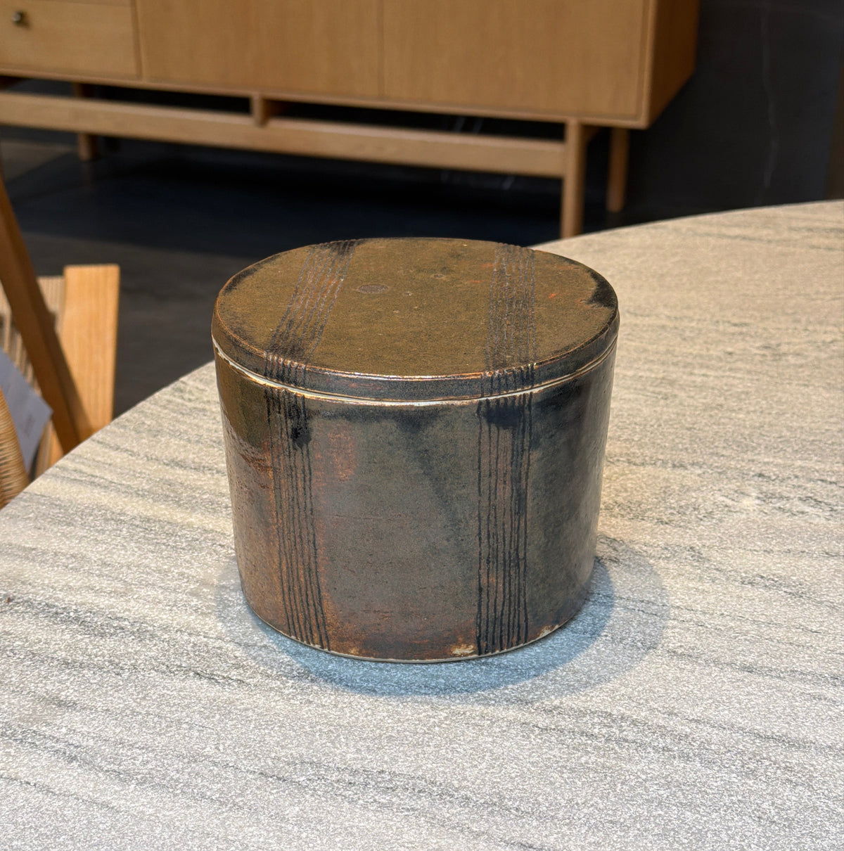 Unique lidded jar in stoneware