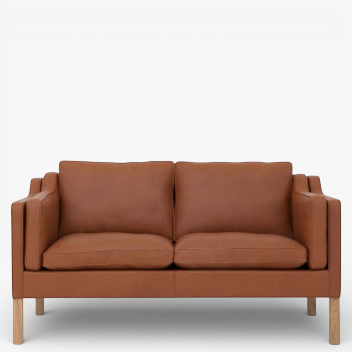 BM 2212 – Ompolstret 2 pers. sofa i dækfarvet læder (Cognac)