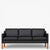 BM 2323 – Ompolstret 3 pers. sofa i dækfarvet læder (Black)